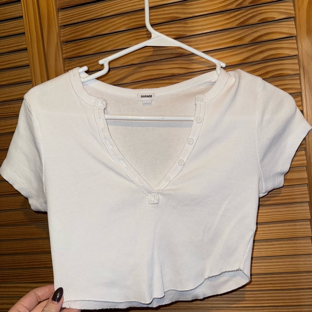 Garage White Cropped Button-Down Top